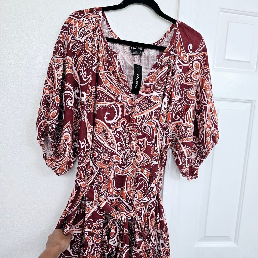 NWT Women's Plus Size 18 Paisley Charm Maxi Dress Marsala Red Puff Sleeve Boho - Picture 6 of 13